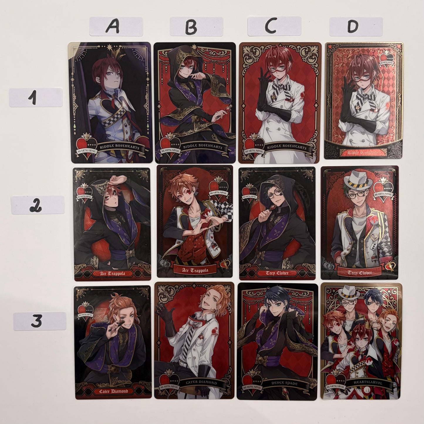 Twisted Wonderland Heartslabyul Trading Cards {Riddle, Trey, Cater, Ace, Deuce}