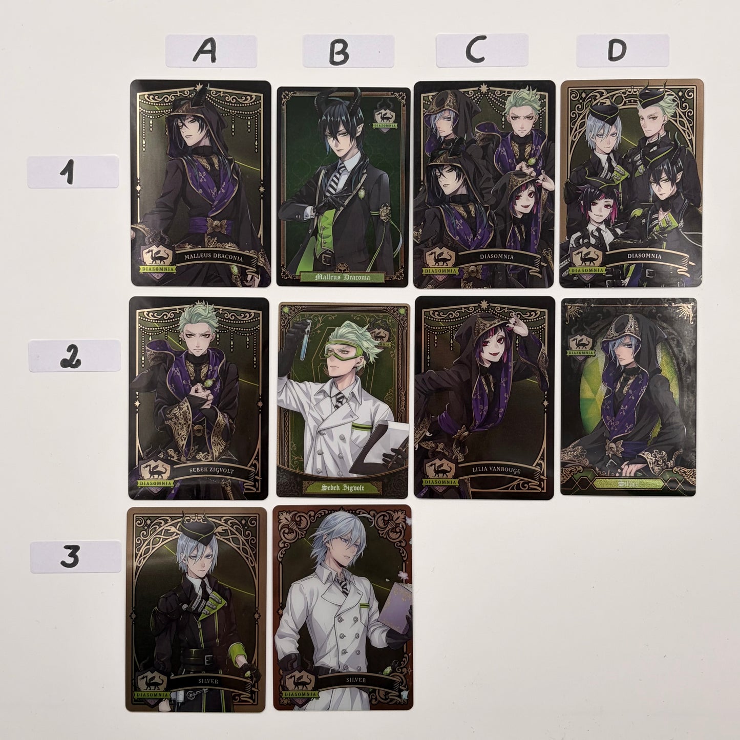 Twisted Wonderland Diasomnia Trading Cards {Lilia, Malleus, Sebek, Silver}
